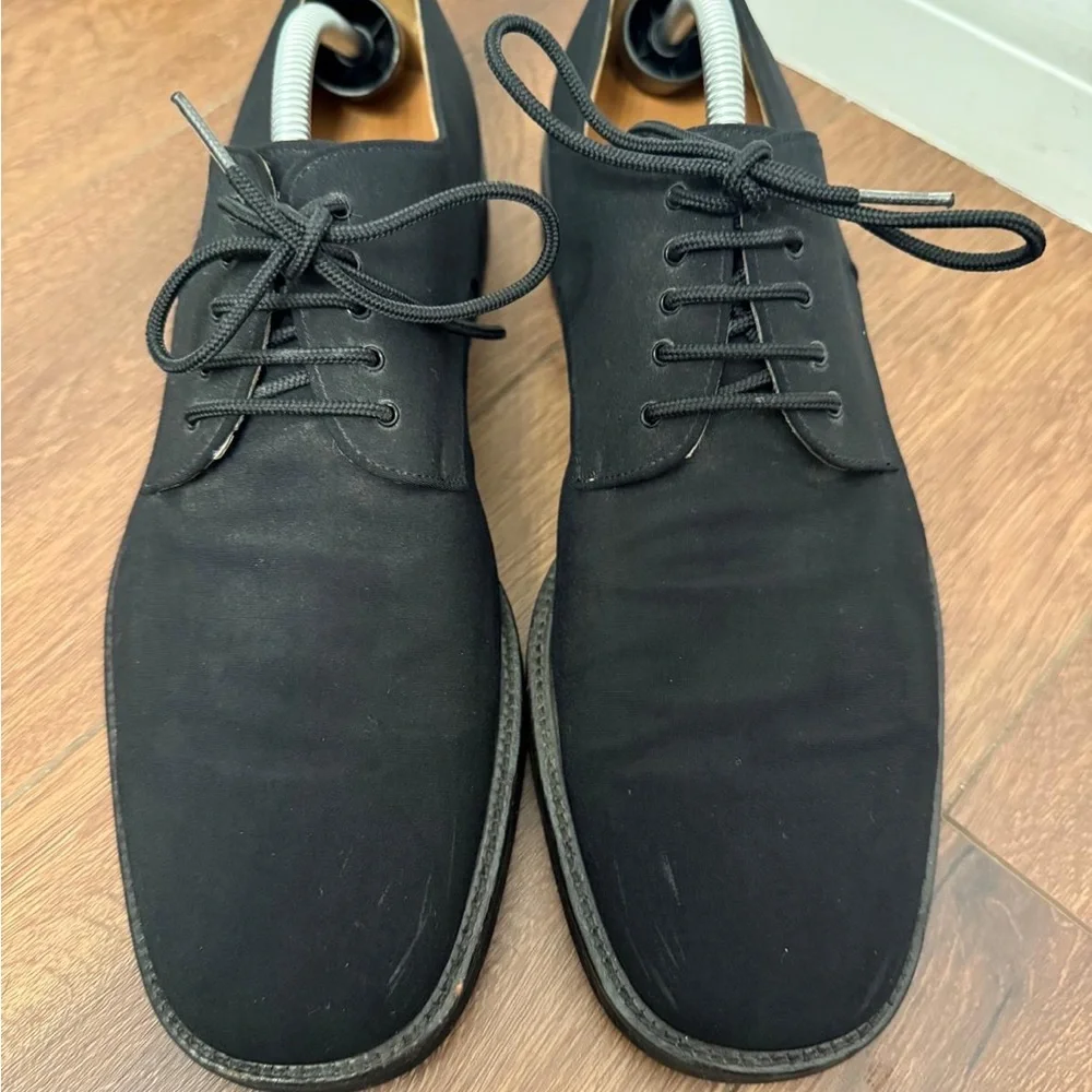 Salvatore Ferragamo Men's Black Canvas Derby Shoes‎ Sz 11 D Made In Italy Casual